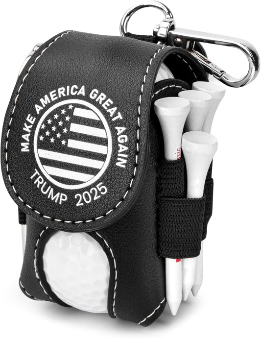 Golf Ball Bag Pouch with Golf Tee Holder Leather Golf Ball Pouch with Belt Clip Golf Ball Bag for Men and Women Storage Gift