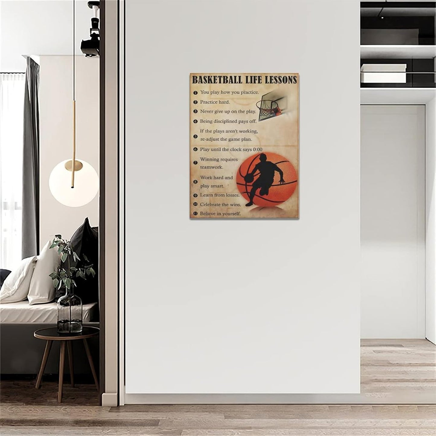 Basketball Life Lessons Wall Art - Canvas Wall Decor Gifts for Basketball Player Boy Man Motivational Sports Painting Print Artwork Framed for Classroom Boy Room Gym 12x16