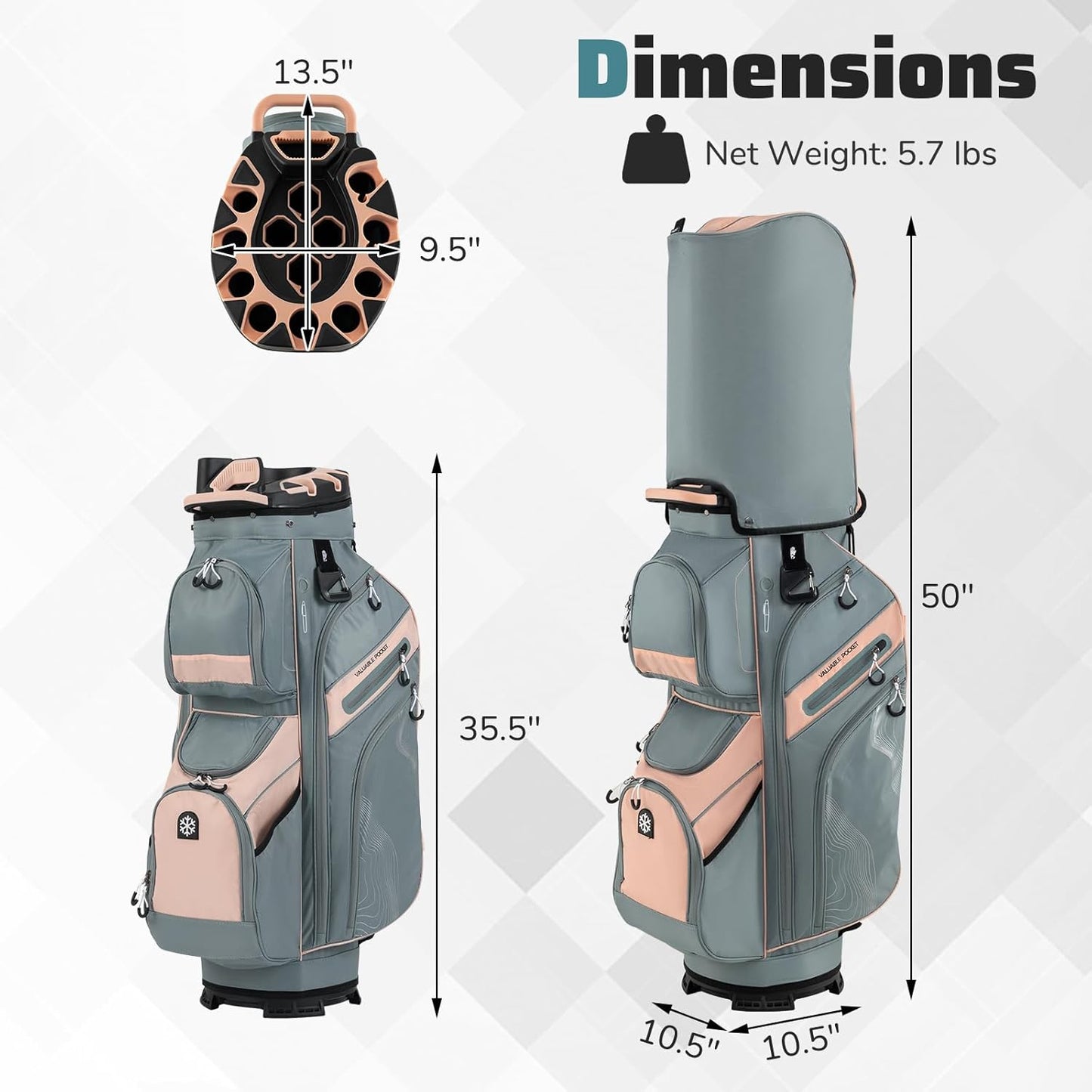 Goplus Lightweight Golf Cart Bag, Molded Lock Top Golf Club Bag w/14-Way Full Length Organizer Dividers, 11 Pockets, Cooler Bag, Straps, Umbrella Holder & Rain Hood for Men Women