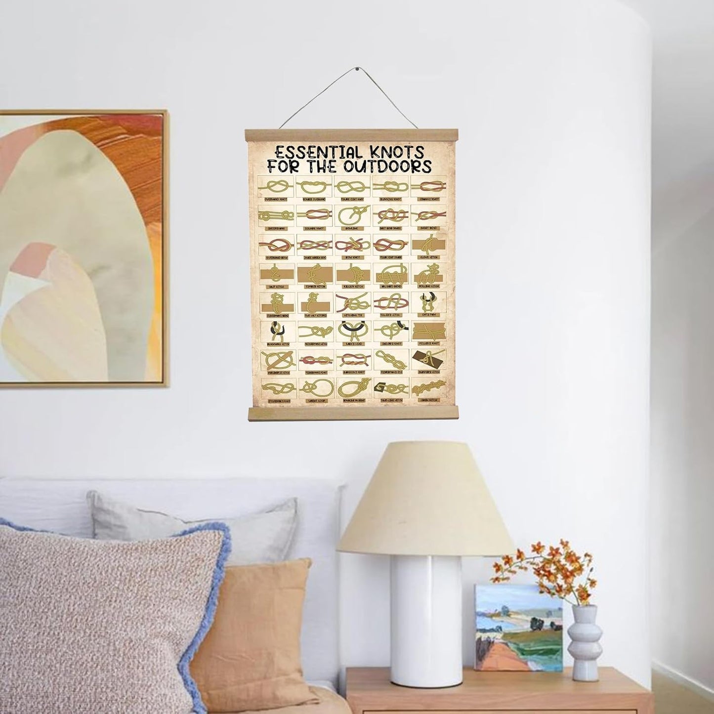 BUPOfromcn Outdoor Knots - Waterproof Knot Tying Hanging Poster- Includes 40 Rope Knots For Camping, Backpacking, Scouting Scenarios Boy Scout Gifts 12x16inche Survival Art Prints