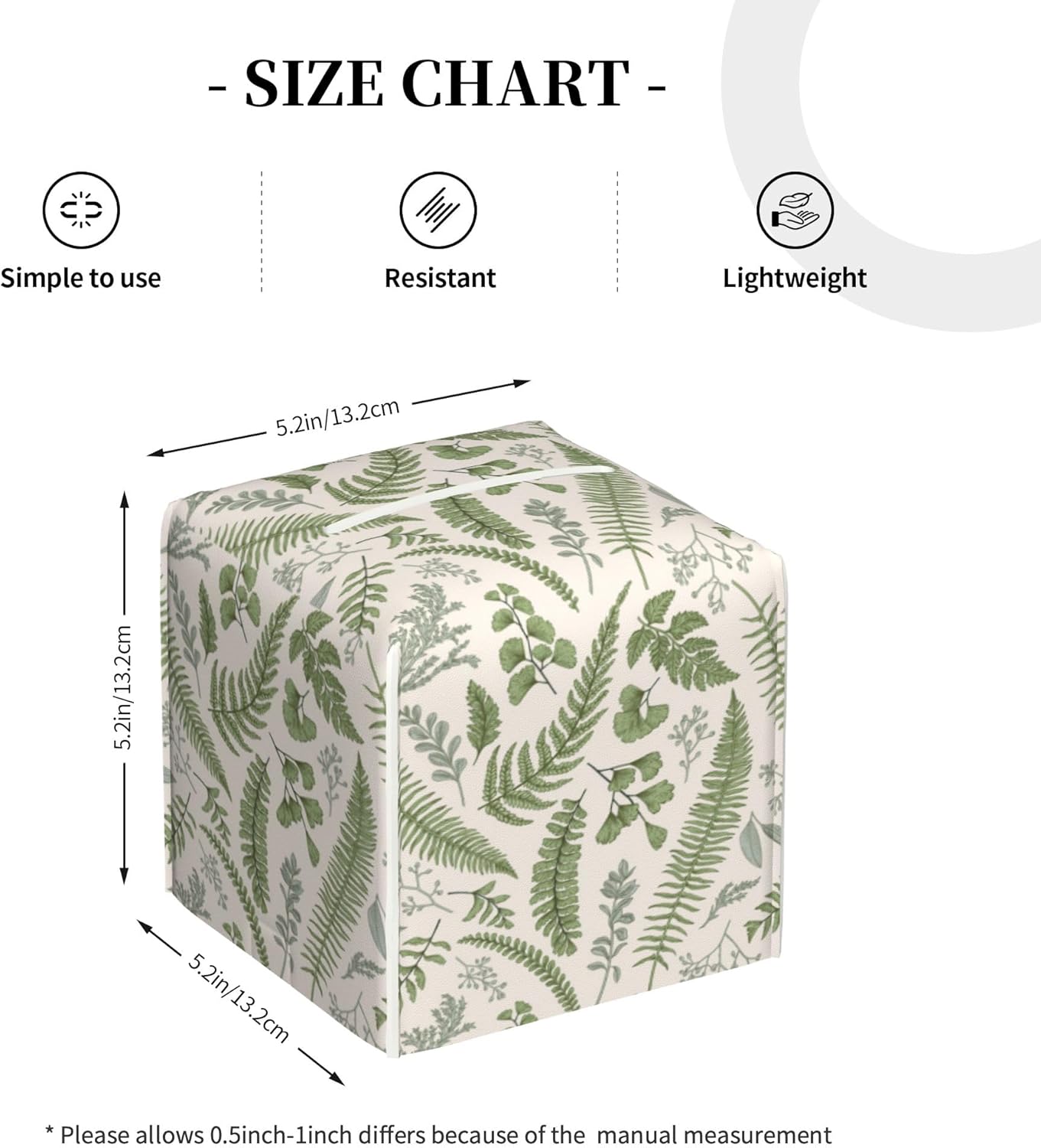 Tissue Box Holder Leaves and Herbs Tissue Box Cover Square Leather Tissue Holder Organizer Portable Decorative Facial Paper Case for Home Office Bathroom Vanity Countertop