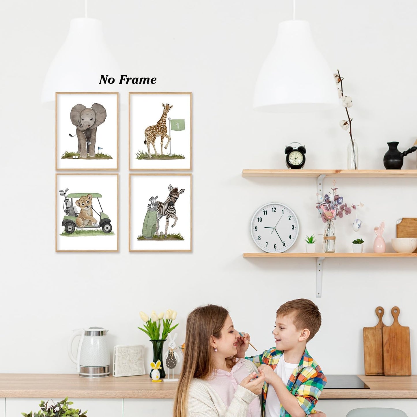 Boat Wades Retro Animal Golf Course Wall Art Prints Set of 4, Golf Nursery Decor, Elephant Giraffe Lion Zebra Golfer Posters Pictures Wall Decor for Home Office Kids Room Playroom, 8x10 Unframed