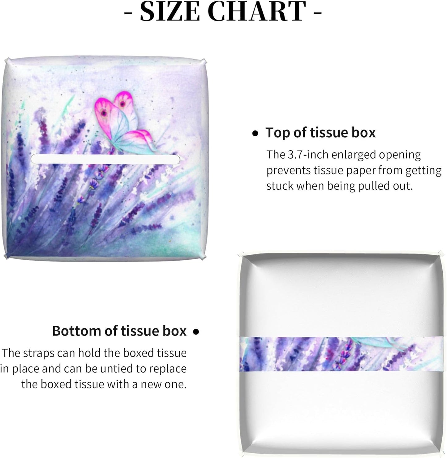 Purple Lavender and Butterfly Tissue Box Cover Square,Watercolor Lavender Flowers Tissue Box Holder Waterproof Leather Facial Paper Organizer Dispenser for Bathroom Home Car Nightstand Vanity Desk