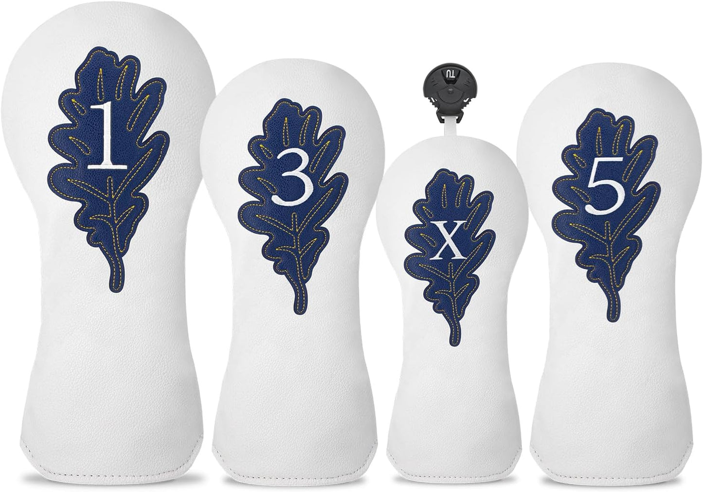 Golf Maple Leaves Head Cover Golf Club White Leather Headcovers Set Fits Driver Fairway Wood Hybrid Utility Putter Iron Wedge Headcover.