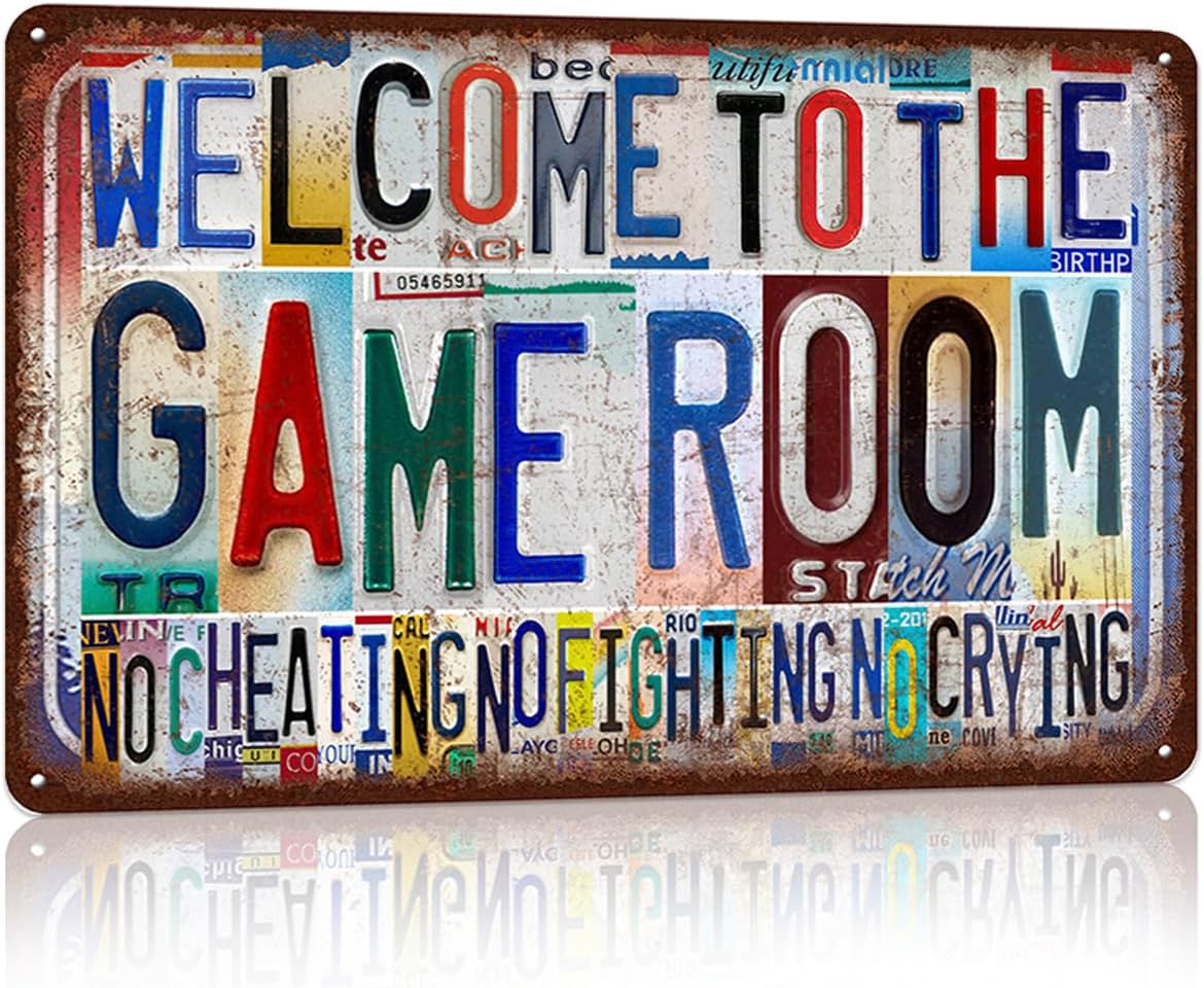 Vintage Game Room Wall Decor Metal Sign Tin Signs Poster - Welcome To The Game Room No Cheating No Fighting No Crying