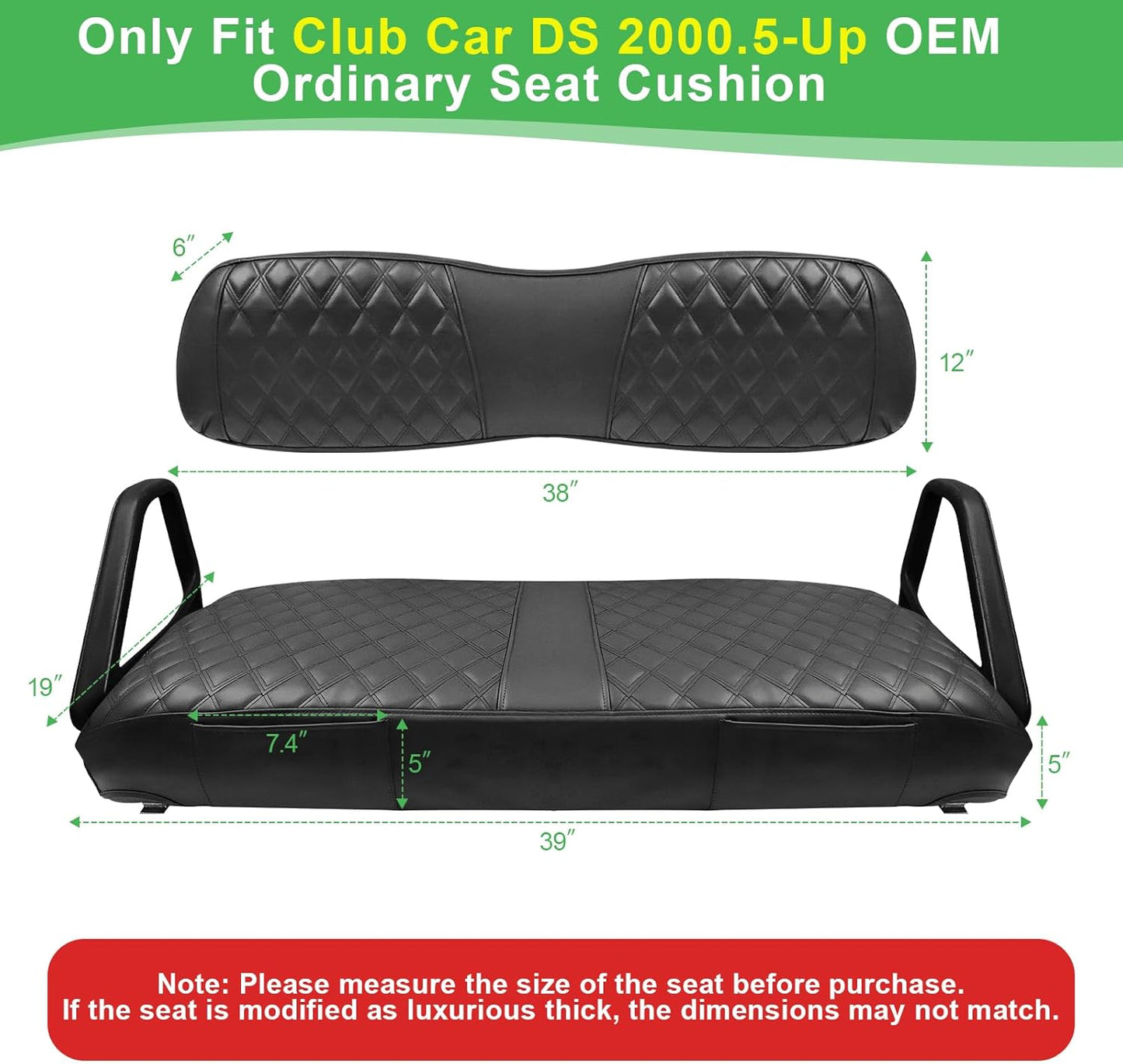 Club Car DS 2000.5-Up Seat Covers, Golf Cart Seat Covers for Club Car DS OEM Ordinary Seat, Front Seat Cover with Concave and Convex Design, Thick Vinyl Leather Comfortable