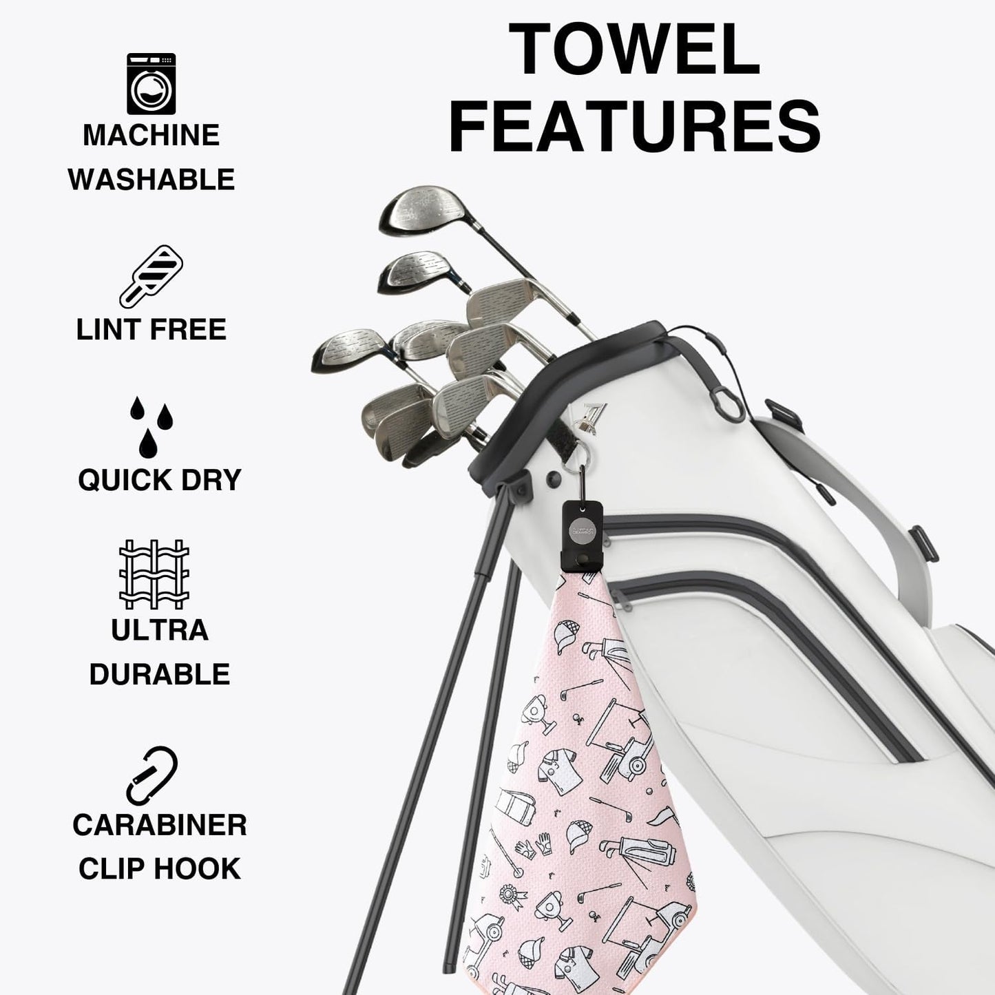 Magnetic Golf Towels for Golf Bags with Clip & Ultra Strong Magnet - Waffle Weave Microfiber Towel for Secure Hold on Bags & Carts - Ideal Club Cleaner & Accessories - Doodle Sketch
