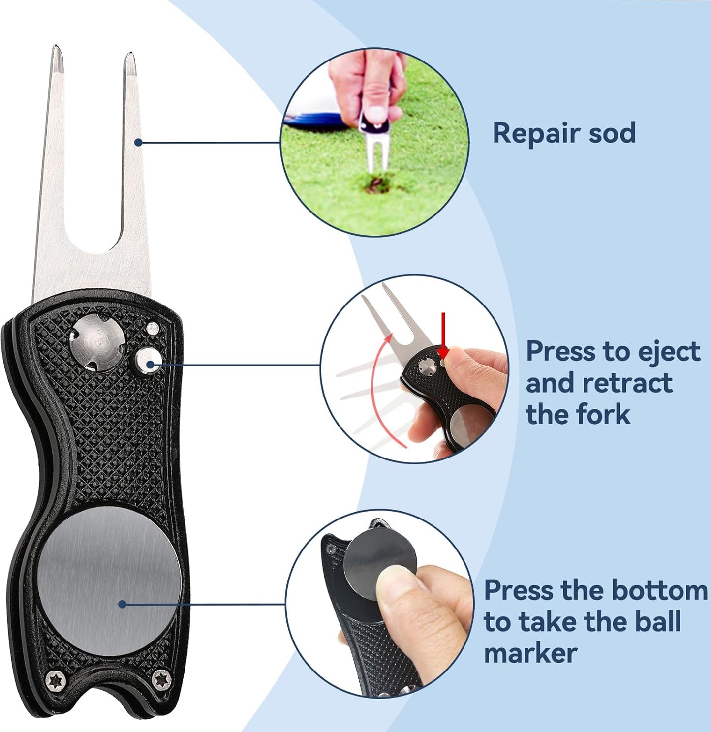 Aulock Golf Towel and Brush Set -16" x24" Microfiber Towels with Clip, Men Cleaning Kit with Golf Club Brush (2 Black Towels + 1 Brush + Golf Divot Tool)