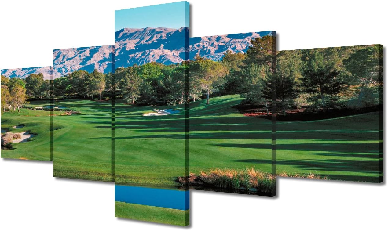 5 Piece Golf Course Wall Art Shadow Creek Golf Course Canvas Prints Wall Art American Nevada Paintings Golf Artwork for Living Room Bedroom Office Wall Decor Framed Ready to Hang - 50"W x 24"H