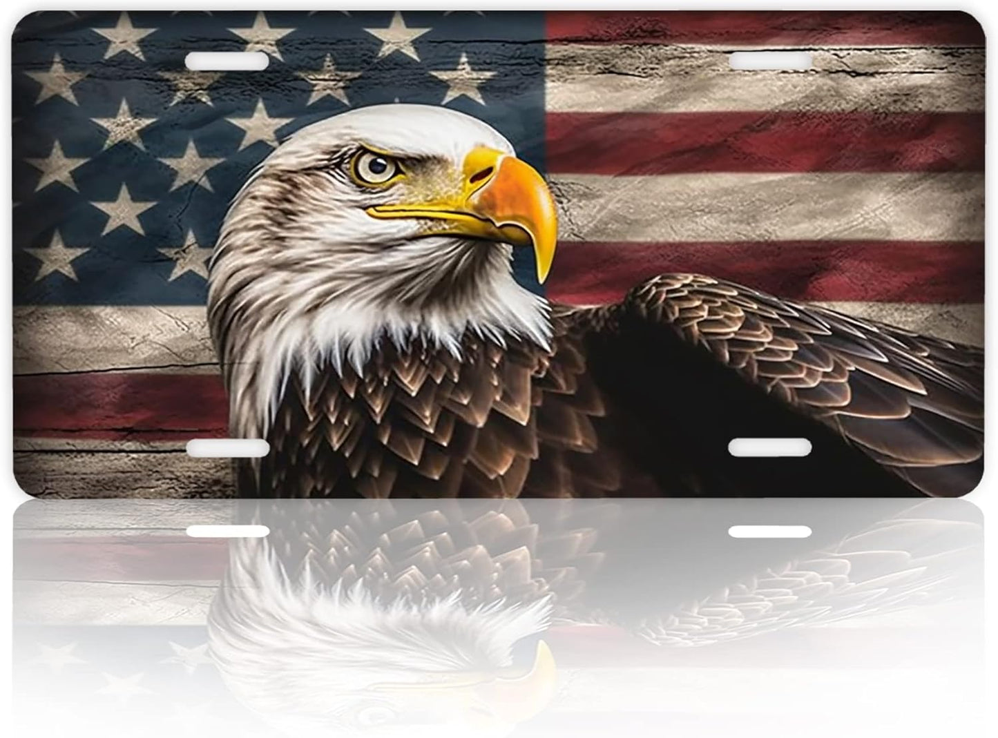 Front License Plate,American Flag with Eagle License Plates Cover Rust-Proof Stainless Steel Metal Car Plate Tag Funny Novelty Vanity Tag Screw Decorative for Men Women