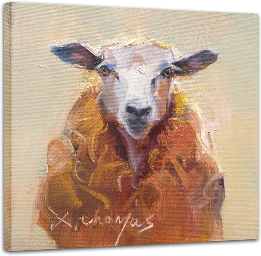 JZLDZS Sheep Canvas Wall Art Warm Farmhouse Animal Pictures Wall Decor for Bathroom Bedroom, Gallery Wrapped 12x12 Inch Rustic Kitchen Country Art Decor