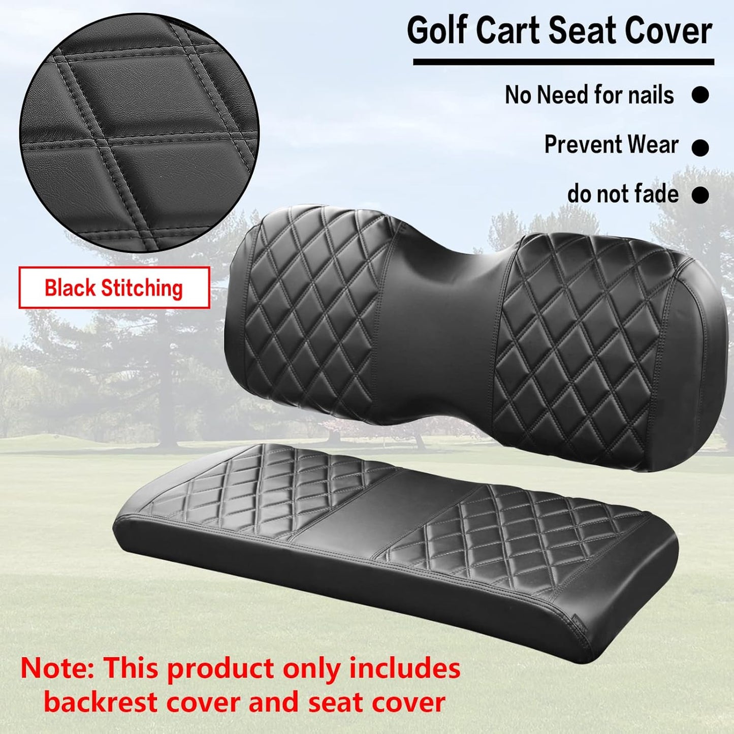 NOKINS Golf Cart Seat Cover Compatible With i40 i40L and Advanced EV, EV1 4, EV1 4L Model Aftermarket Rear Seat Kit, Vinyl Replace Rear Seat Cover Black Stitching