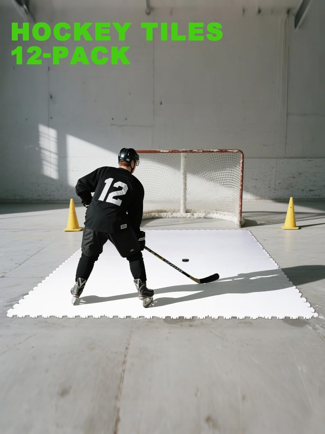 HUOSHUAI Skate-able Hockey Synthetic Ice Tiles, 12 Pack Dryland Flooring Tiles - Build Your Own Year-Round Hockey Training Surface - Easy to Assemble - Covering 23.5 Sq Ft