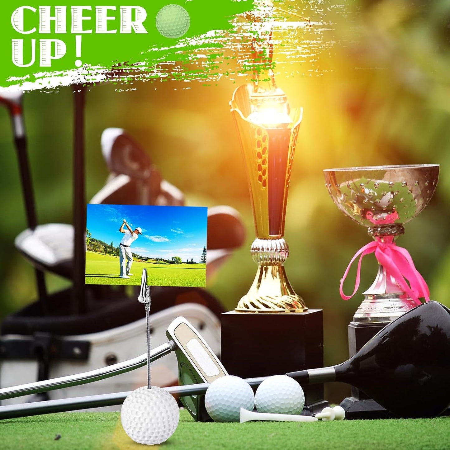 Jetec 12 Pcs Resin Sports Ball Base Memo Clips with Alligator Wire Table Number Card Place Holders Photo Stand for Office Menu Wedding Party Events Decoration(Golf)