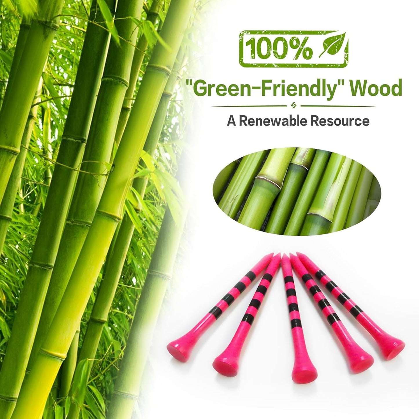 FINGER TEN Golf Tees Wood 3 1/4 2 3/4 Inch Wooden Bamboo 50/120 Count, Durable Biodegradable Colored Bulk Tee 70mm 83mm