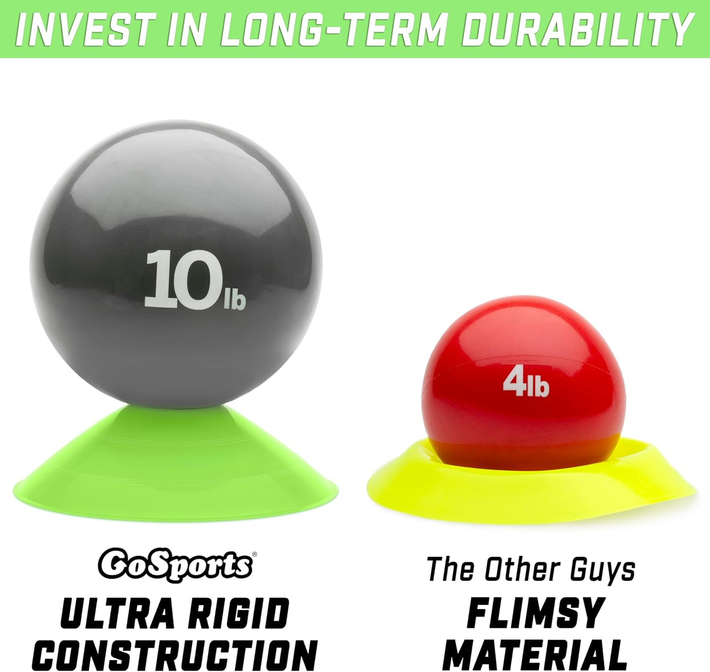 GoSports Premium Sports Cones for Agility Training and Drills - 20 Pack with Tote - Orange, Green, Pink, Yellow, or Red