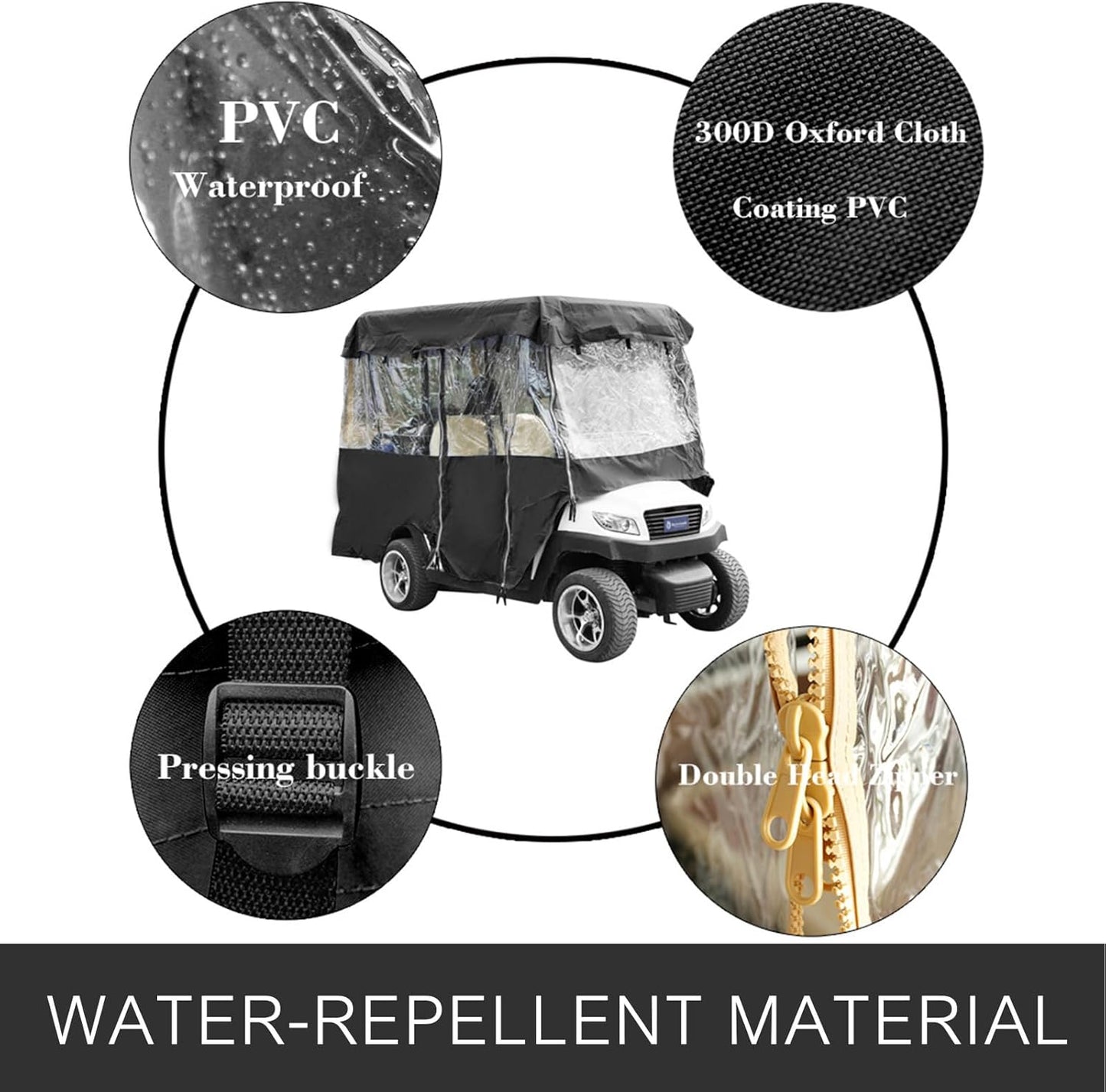 Happybuy Golf Cart Enclosure, 4-Person Golf Cart Cover, 4-Sided Fairway Deluxe, 300D Waterproof Driving Enclosure with Transparent Windows, Fit for EZGO, Club Car, Yamaha Cart