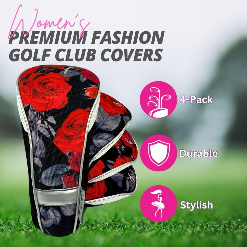 Taboo Fashions Monaco Golf Club Covers for Women - Numbered Golf Headcovers Set for Driver, Fairway and Hybrid Clubs - Weather Resistant, Pack of 4