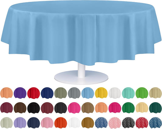 Grandipity 12 Pack Premium Disposable Plastic Tablecloth 84" Inch Decorative Round Table Cover - Sky Blue