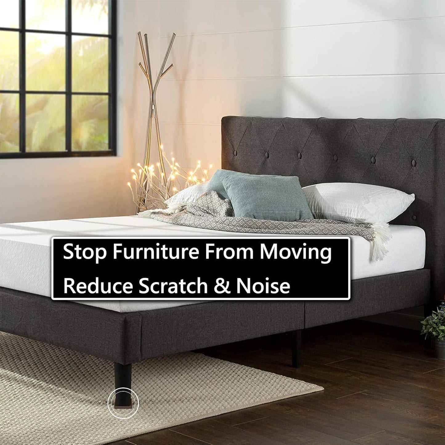 2x2 Square Rubber Furniture Caster Cups, Anti-Sliding Furniture Pads Bed Stopper Floor Protectors with Grip - Protect Any Flooring