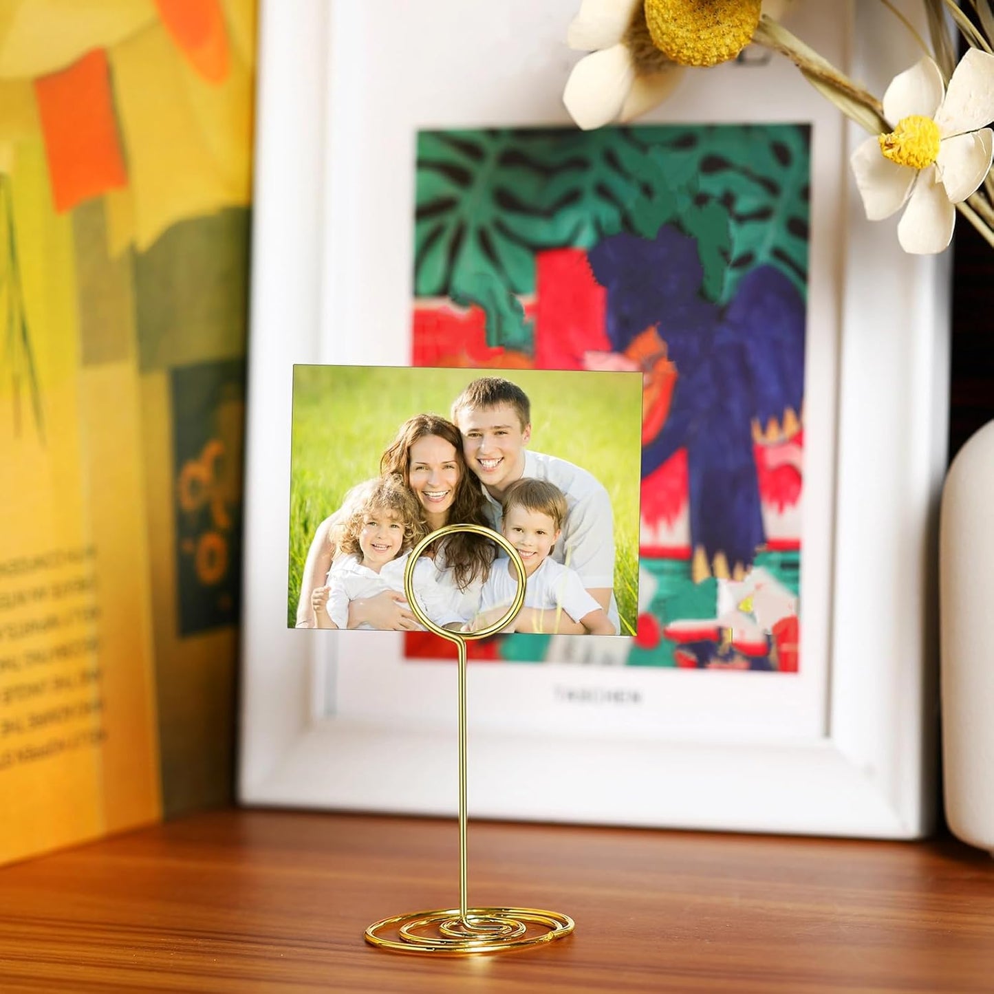 TecUnite 48 Pieces 3.35 Inch Table Number Holder Place Card Photo Holder Picture Name Menu Clips Memo Cards Stand for Wedding Reception Anniversary Birthday Party Centerpieces (Gold)