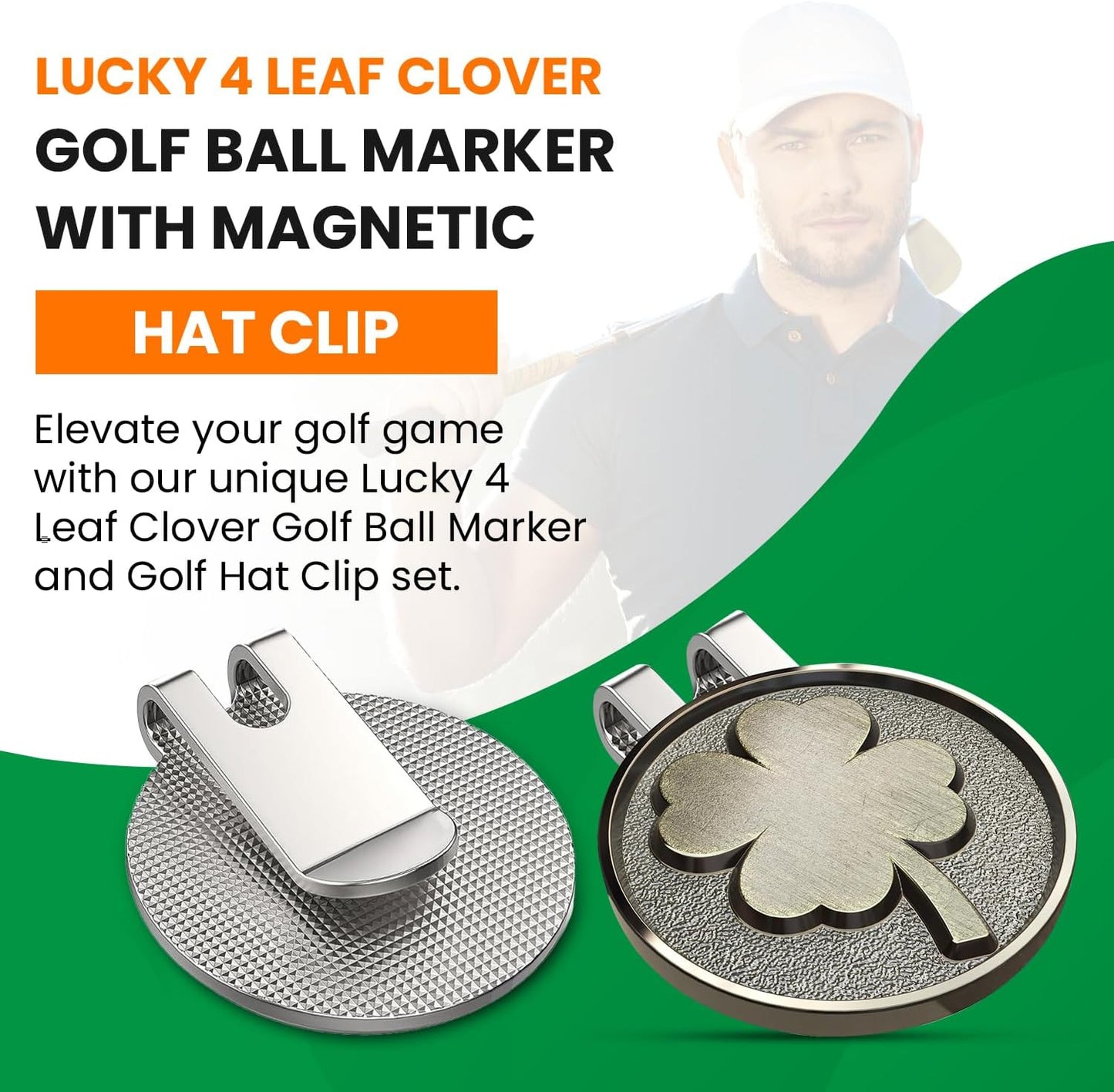K9King Lucky 4 Leaf Clover Golf Ball Marker and Magnetic Golf Hat Clip | Putting Green Golf Accessories for Men and Women | Unique Shamrock Golf Balls Marker Gift | Ideal Gift Ideas