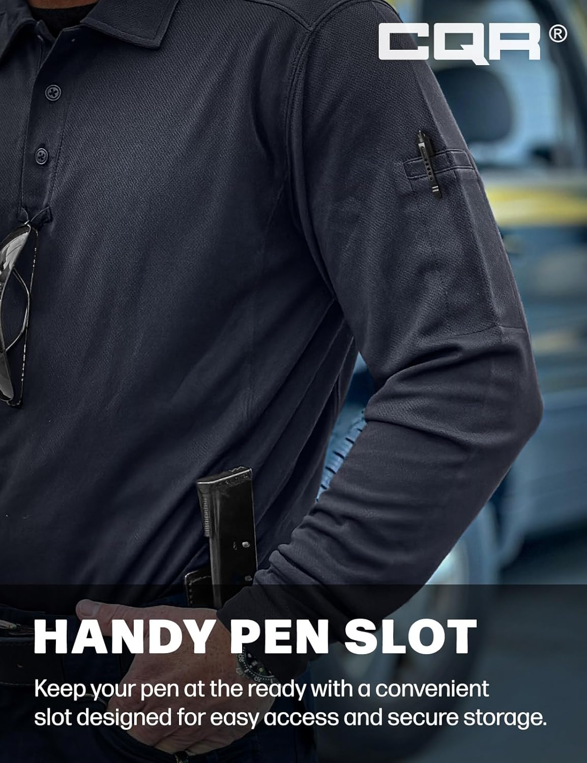 CQR Men's Polo Shirt, Long Sleeve Tactical Shirts, Outdoor UPF 50+ Pique Shirt, Dry Fit Lightweight Golf Shirts