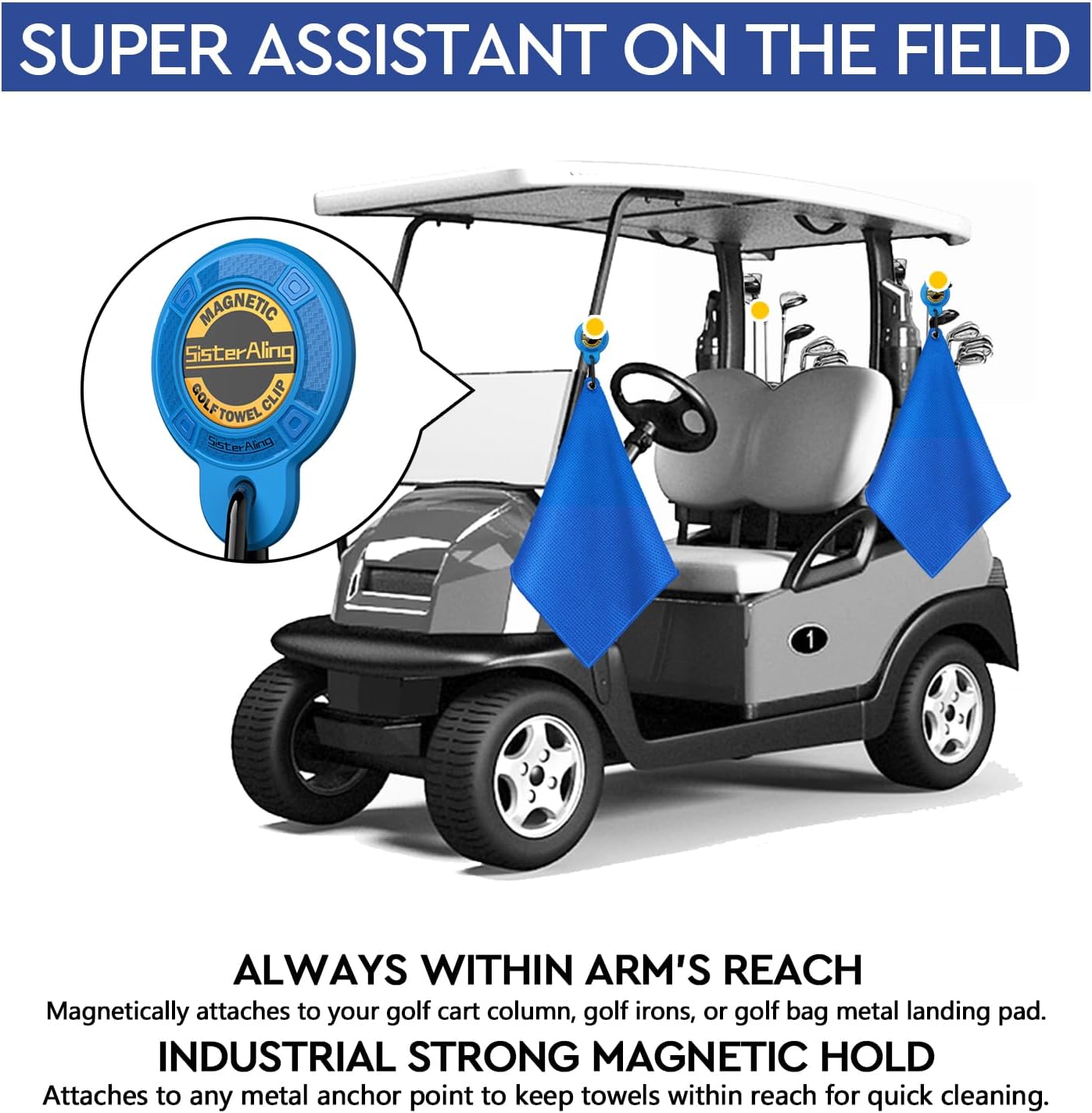 Magnetic Clip for Golf Towel,Removable Industrial Magnetic Accessories Design for Strong Hold to Golf Carts or Clubs (2, Blue)