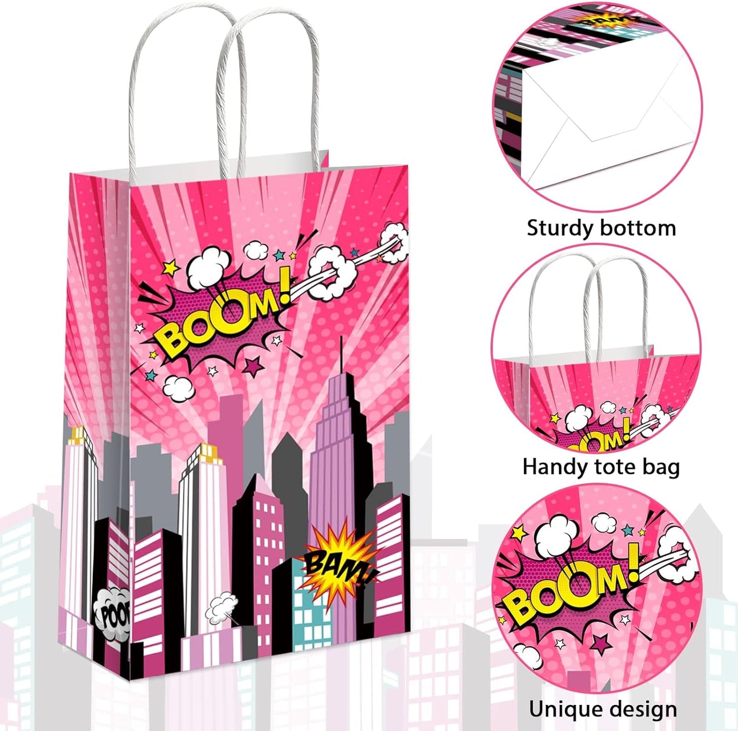 gisgfim 12 Pcs Super Girl Theme Party Supplies Bags Pink Hero Birthday Party Goody Treat Paper Bags Party Decorations Super Girl Theme Baby Shower Birthday Party Gifts 8.3 x 4.7 x 3.2 Inches