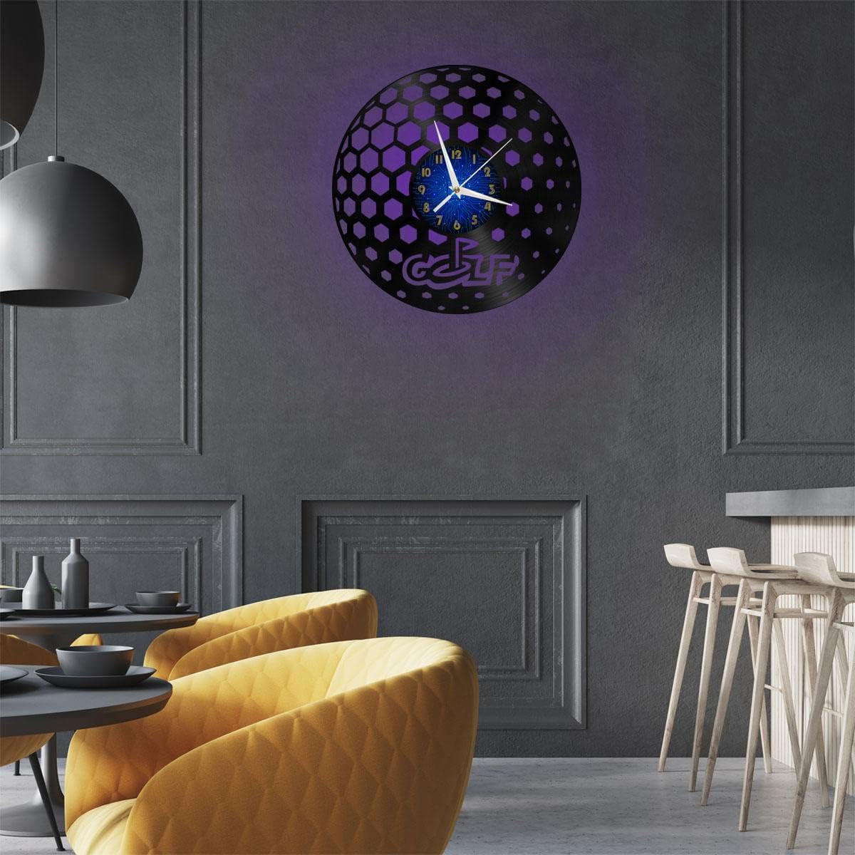 Generic Golf Club 2 12 Inch Vinyl Record Wall Clock - Silent, Creative, and Unique Clock for Living Room, Entryway, or Bedroom Decor Idea(12 inchs B with LED), Blue