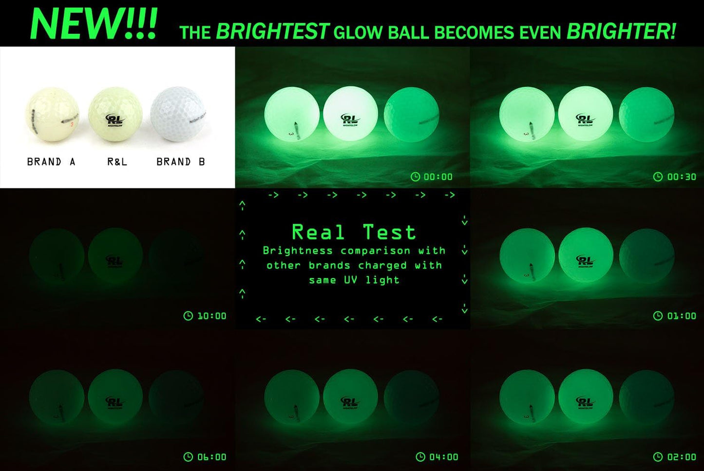 R&L Glow Golf Balls for Night Sports - Tournament Fluorescent Glowing in The Dark Golf Ball - Long Lasting Bright Luminous Balls