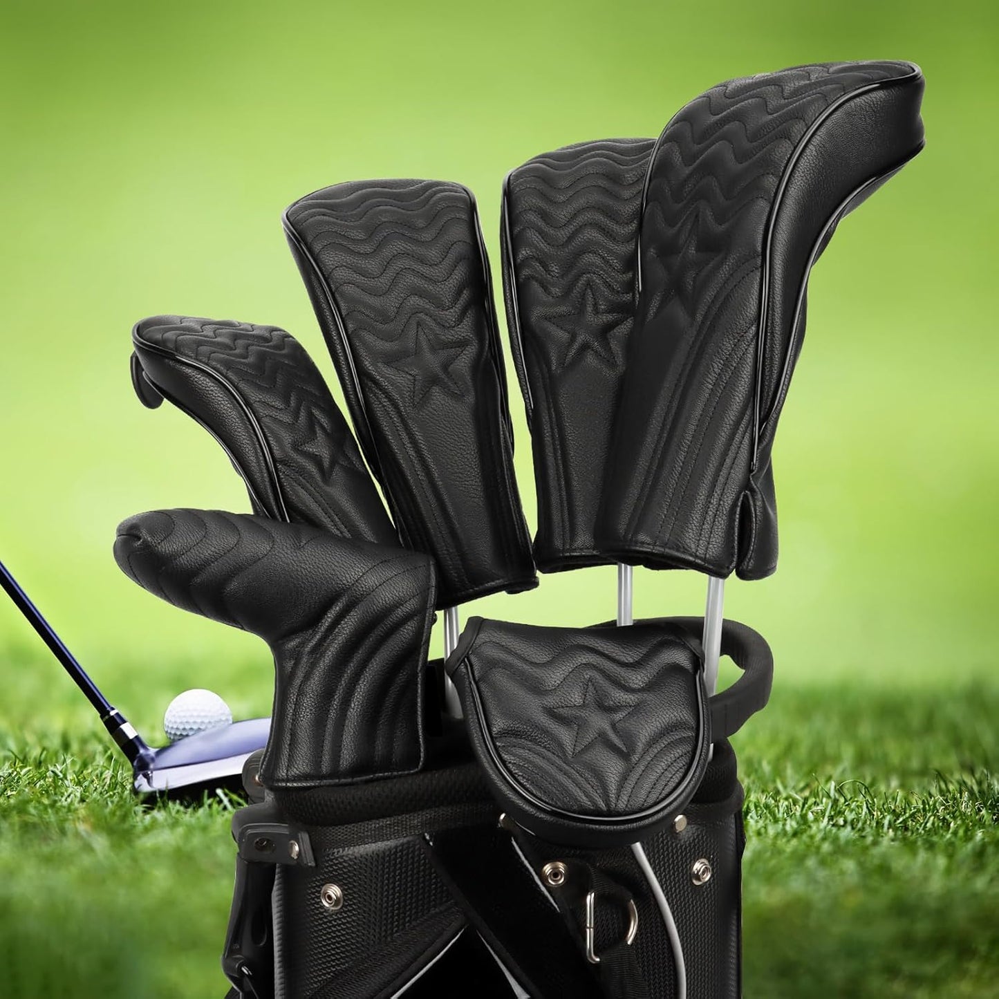 4pcs or 1pc Golf Club Head Covers for Woods, Driver, Fairway, Hybrid – Premium PU Leather with Interchangeable Tags & Magnetic Blade and Mallet Putter Covers