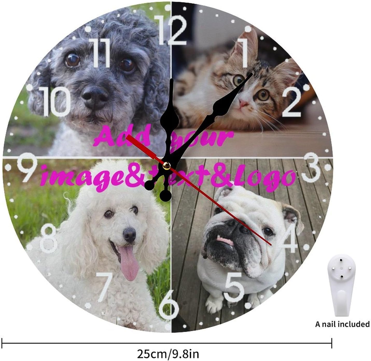 Custom Wall Clock,Personalized Wood Clock add Your Photo/Text,Customizable Silent Round Decoration for Kitchen Bathroom 15.7inch style4