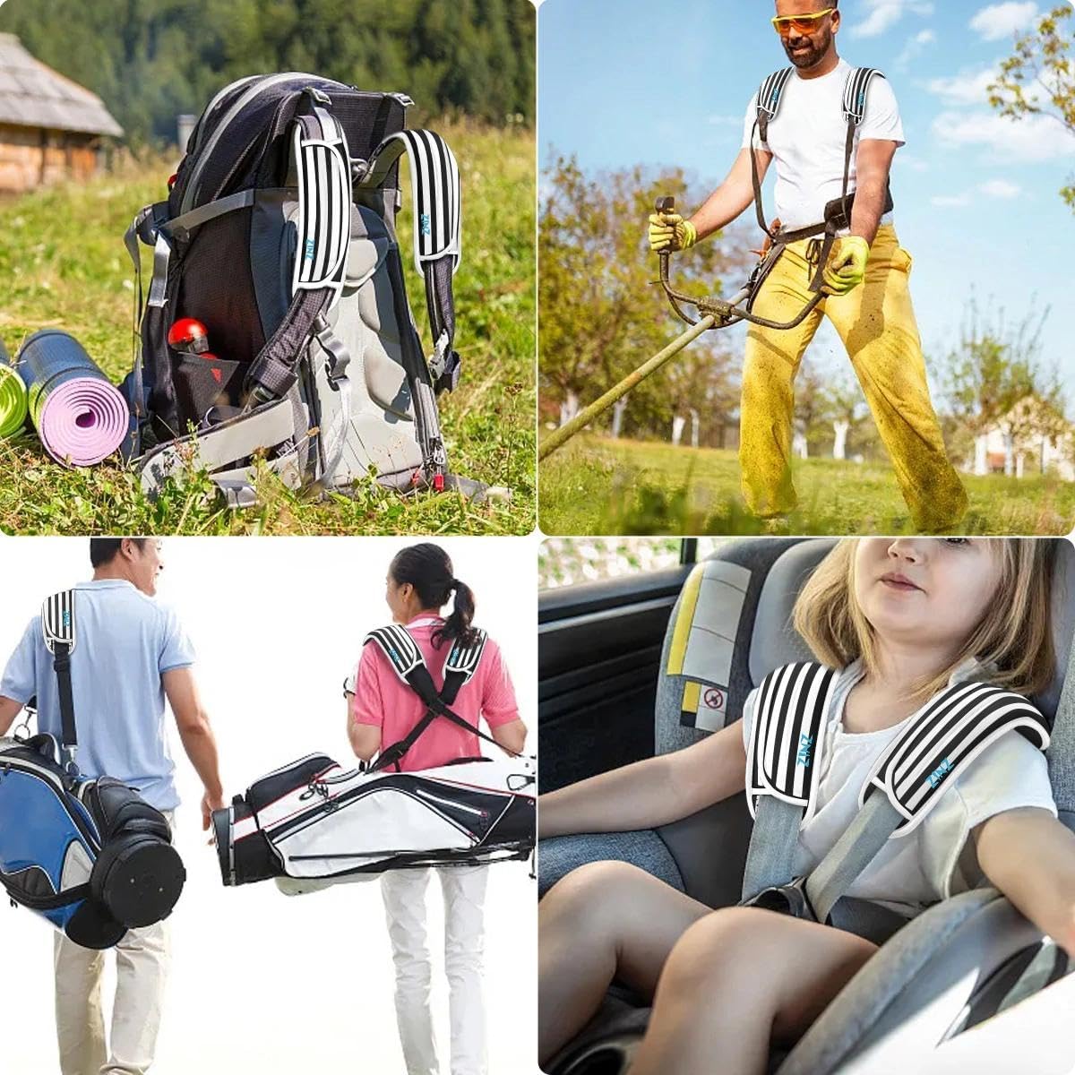 ZINZ 2-Pack Universal Shoulder Pad with Ultra Thick Cushion for Bag Luggage Bag Crossbody, Plus Long & Anti-Slip & Breathable,Black & White Stripes