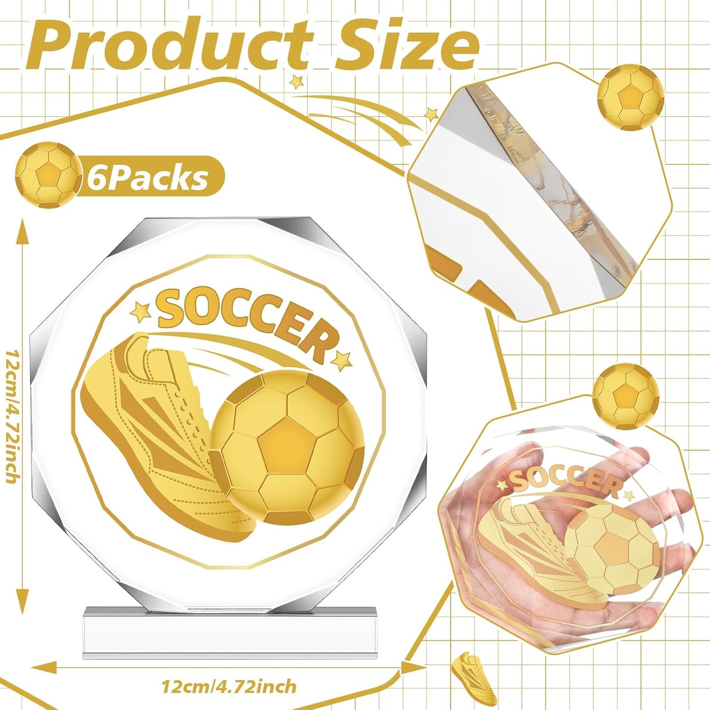 6 Pack Sports Trophy Acrylic Award Medals 4.72 x 4.72 Inch Sports Contest Trophies Bulk Plaques Team Prize Gift Trophies for Competition