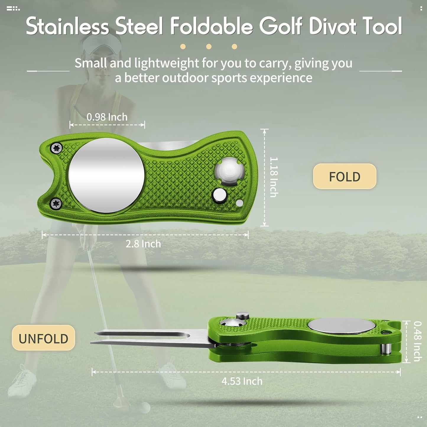 Skylety 4 Pcs Golf Divot Repair Tool Metal Foldable Golf Divot Tool with Magnetic Pop-up Button Ball Marker Stainless Steel Switchblade for Golfers Prizes