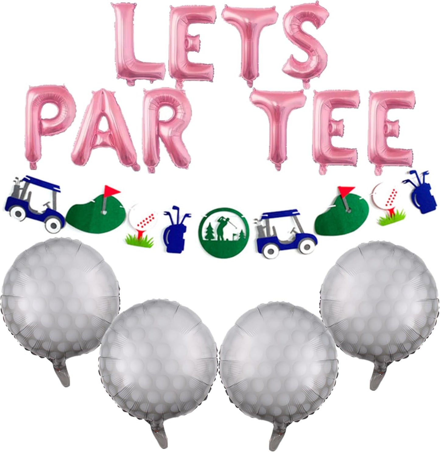 Let's Partee Golf Party Balloons Decorations Banner Women Girls Birthday Decoration Sport Themed Party Supplies Foil Mylar Golf Ball Balloons for Birthday Baby Shower Retirement Party (Pink)