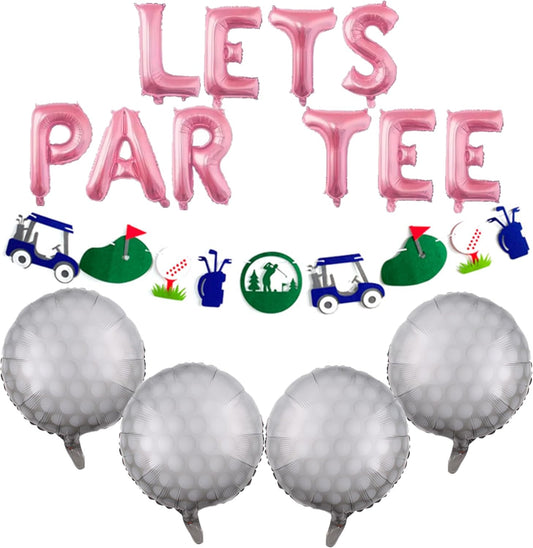 Let's Partee Golf Party Balloons Decorations Banner Women Girls Birthday Decoration Sport Themed Party Supplies Foil Mylar Golf Ball Balloons for Birthday Baby Shower Retirement Party (Pink)