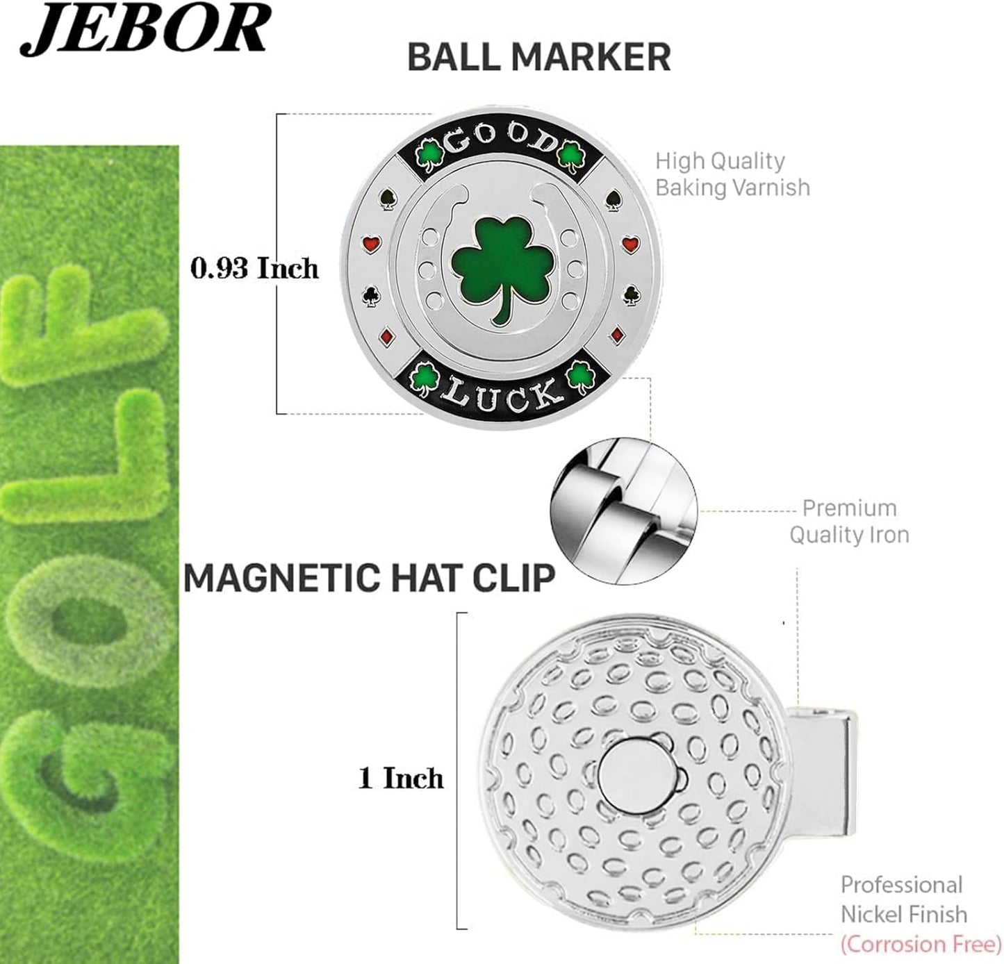 Jebor Golf Ball Markers with Hat Clips and Storage Box Value Sets for Men Women Golfer, Removable Attaches Easily to Golf Cap Premium Gifts Golf Ball Marker hat Clip