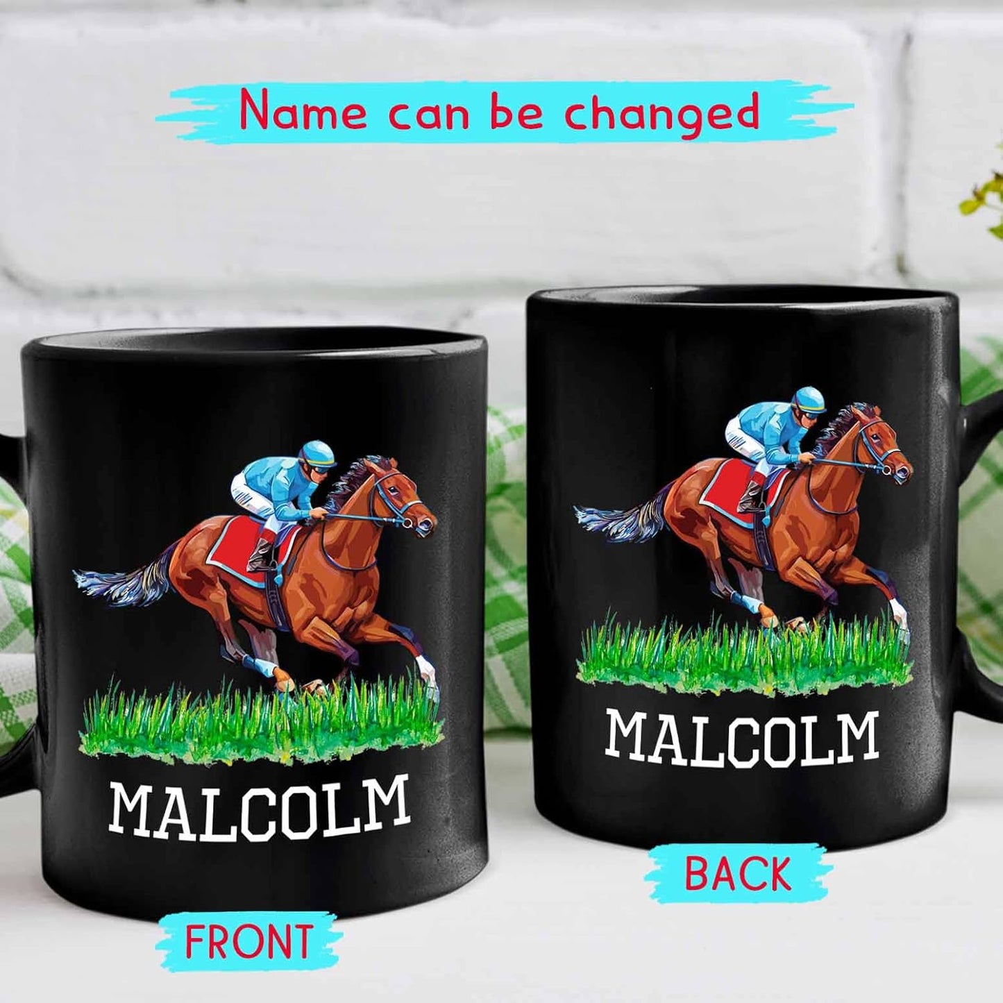 Customized Name Horse Riding Coffee Mug - Personalized Gift for Men Women Horse Lovers - Black Ceramic Cup 11 Oz 15 Oz - Horseback Racing Tea Mug