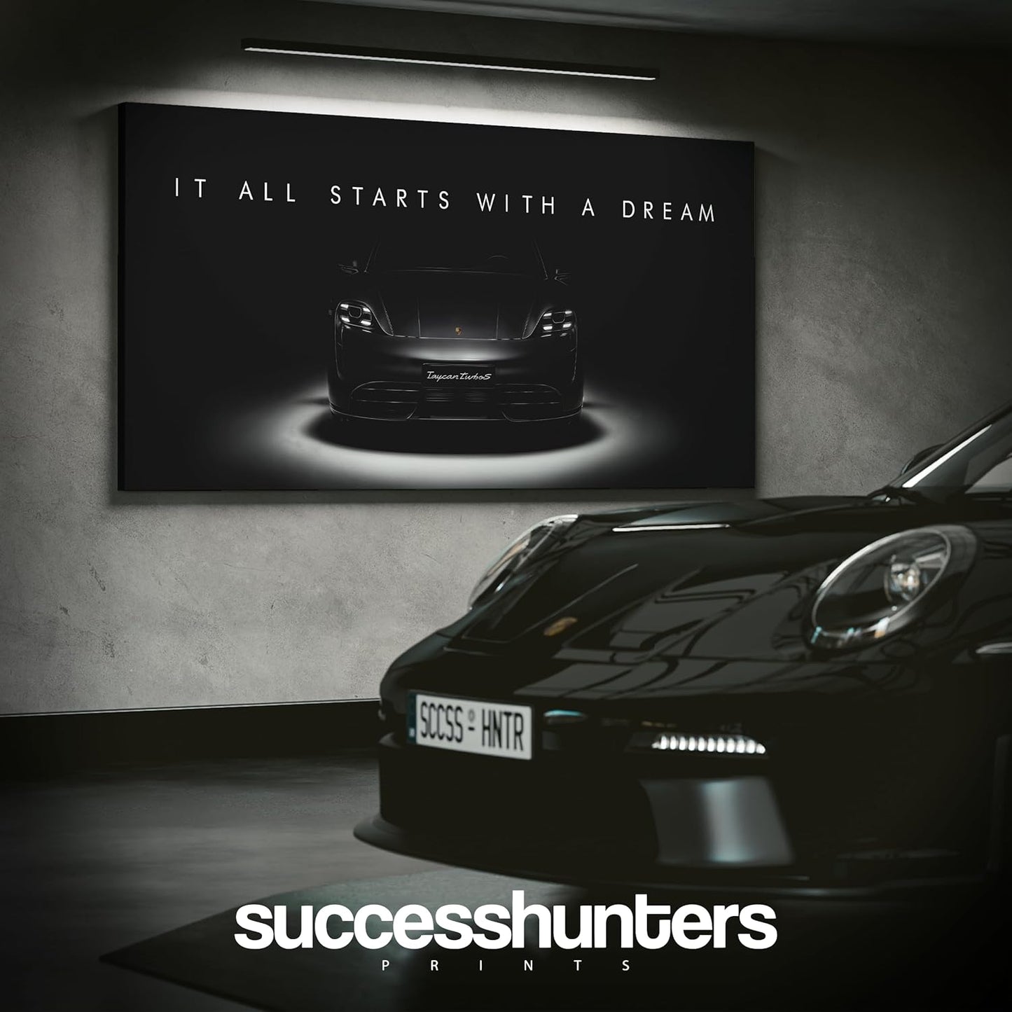 Motivational Wall Art for Office, Super Car Art Canvas, Inspirational Automotive Decor for Porsche Taycan Turbo S Sportscar Lovers, Motivational Wall Decor for Home, Car Poster (8" x 8" in)