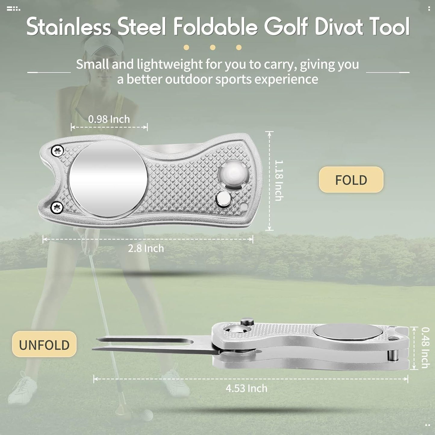 Skylety 4 Pcs Golf Divot Repair Tool Metal Foldable Golf Divot Tool with Magnetic Pop-up Button Ball Marker Stainless Steel Switchblade for Golfers Prizes