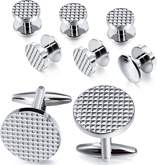 HAWSON Silver/Gold Cufflinks for Men with Tuxedo Shirt Studs,Men Accessories Jewelry with Gift Box,Gifts for Family,Best Friend on Wedding Business Birthday Anniversary