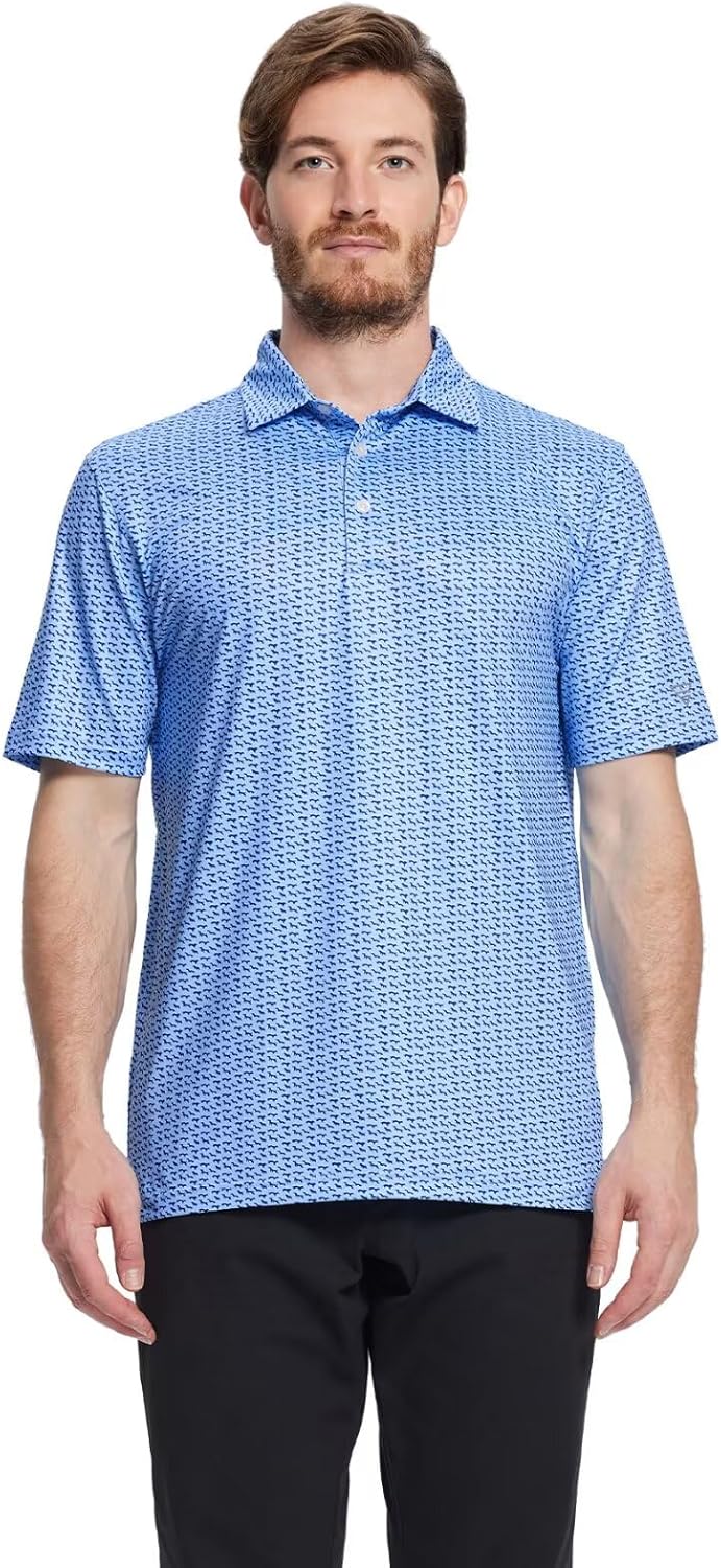 Golf Shirts for Men Dry Fit Short Sleeve Print Performance Moisture Wicking Polo Shirt