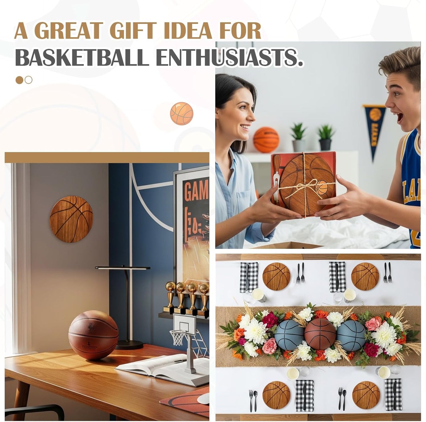 Basketball Cheese Board Gift Set Party Favor Prizes Charcuterie Wood Board with Knives and Box Father Day Gift for Dad Grandpa Party Tournament Game(7.9"x 7.9", Acacia Color)