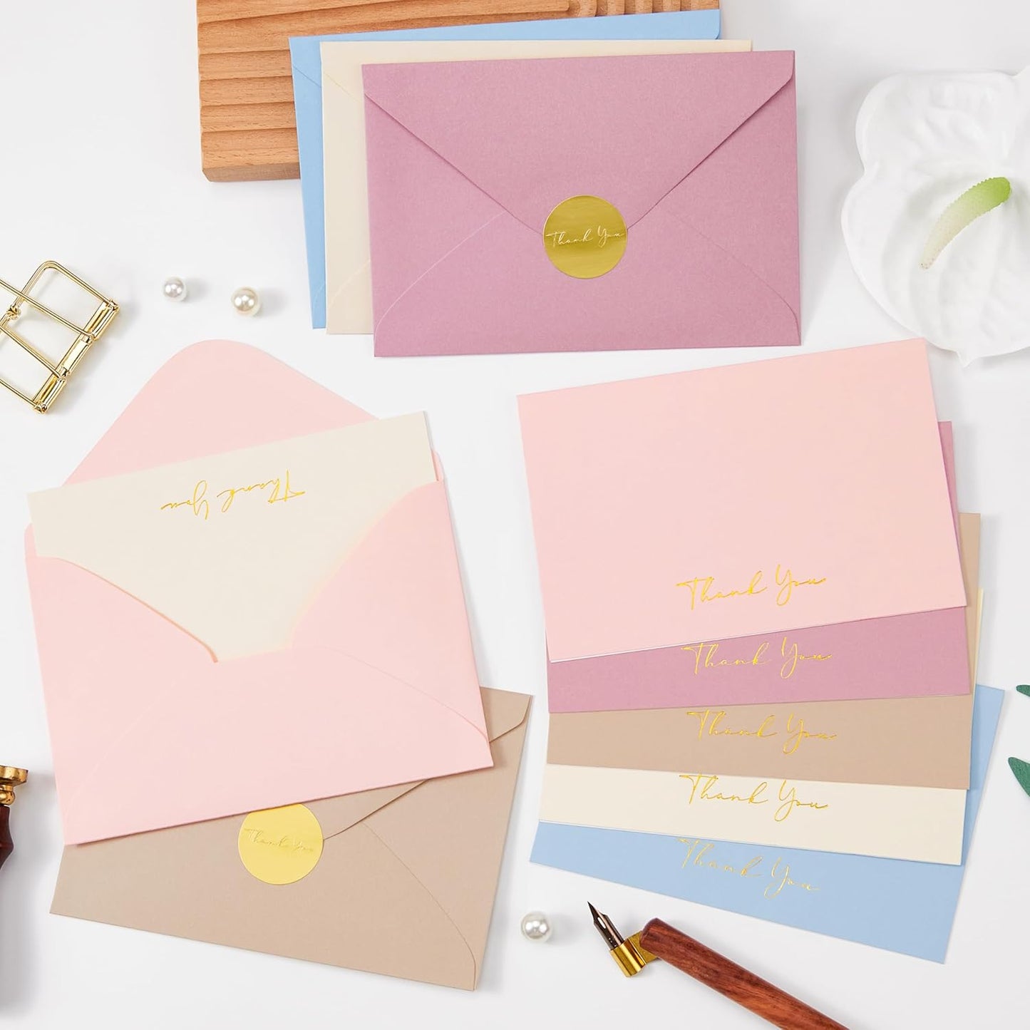 Crisky Ombre Thank You Cards with Envelopes & Stickers， 25 Pack Bridal Shower Graduation Thank You Cards Small Business, Wedding Baby Shower Birthday Funeral Notes Bulk