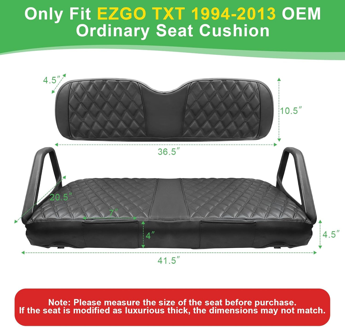EZGO TXT Seat Cover, Golf Cart Front Seat Covers Set Fit for EZGO TXT 1994-2013 OEM Ordinary Seat Cushion, Thick Vinyl Leather Comfortable/Breathable, No Need Any Tools or Detaching Armrests