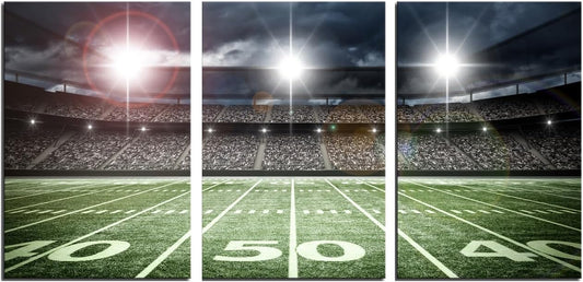 TAOMI Rugby Field Match Sport Spot Light Canvas Wall Art for Kids Room Dorm 3 Pieces Modern Artwork American Football Boy Bedroom Decor Gym Game Wall Décor Frame 12x16inch