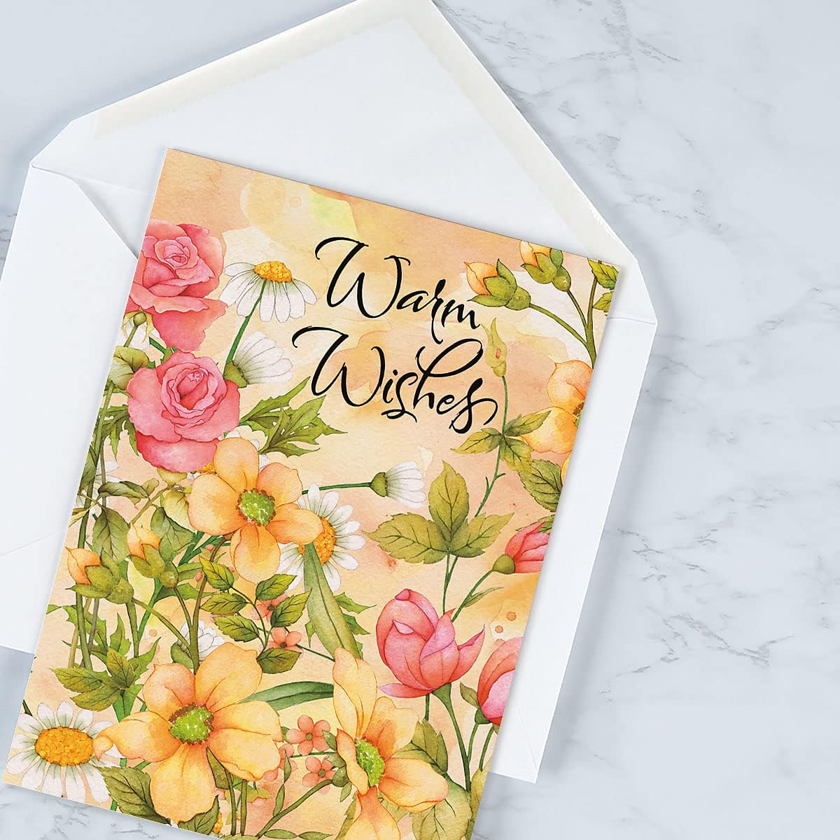 Watercolor Garden Get Well Greeting Cards - Set of 8 (4 designs) Large 5 x 7, Sentiments Inside, Thinking of You