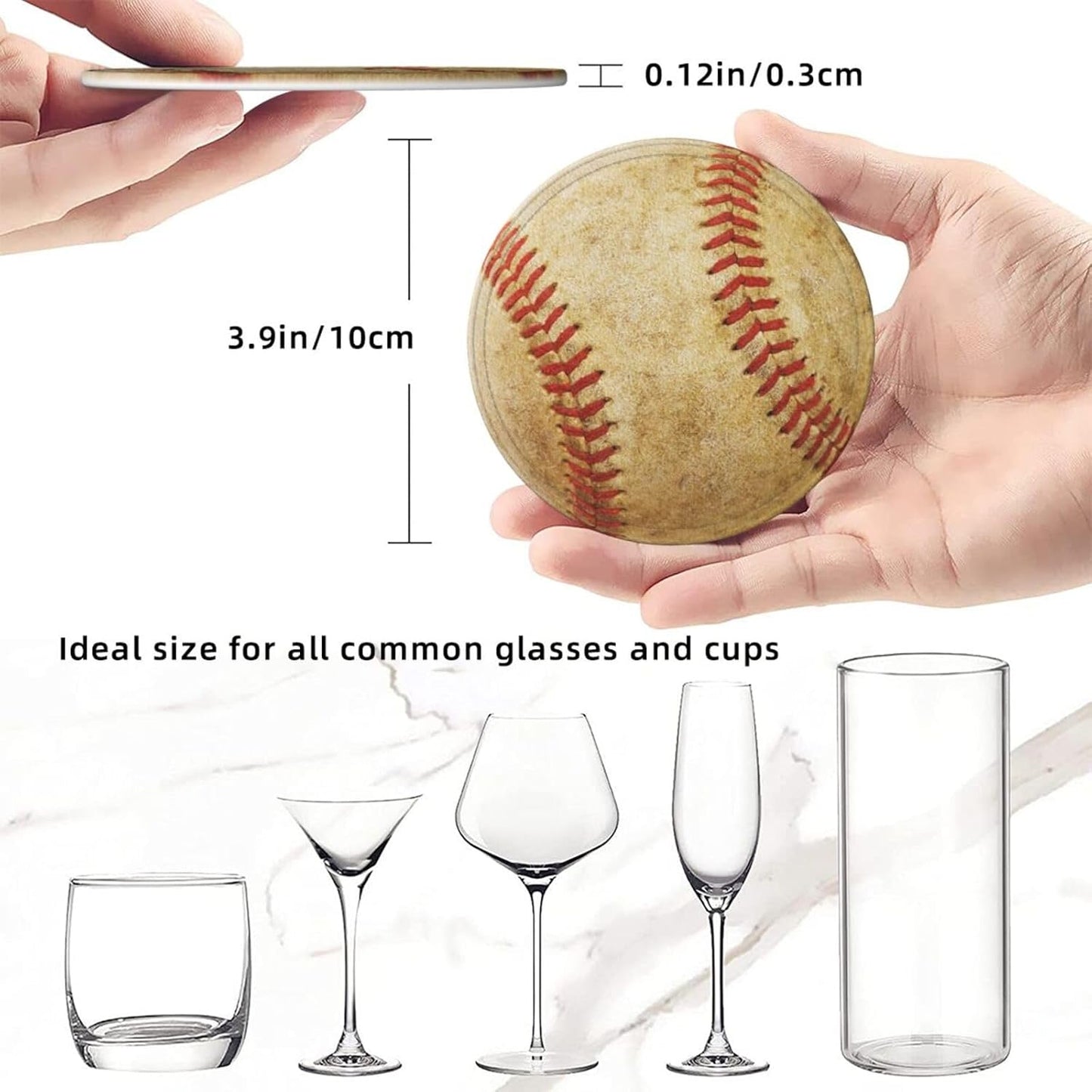 6 Pcs Baseball Drink Coasters with Holder Coasters for Drinks Coffee Table Home Decor Housewarming Gift
